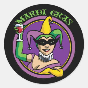 Mardi Gras Jester Girl Classic Round Sticker