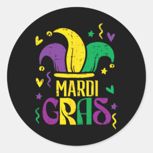 Mardi Gras Jester Hat Outfit Carnival Men Women Ki Classic Round Sticker