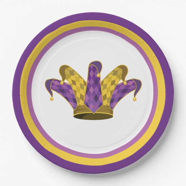 Mardi Gras Jester Hat Paper Plate (Front)