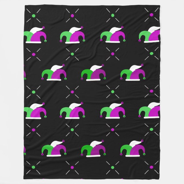 Mardi Gras Jester Hat Pattern Fleece Blanket (Front)