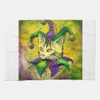Mardi Gras Jester Kitty by GG Burns Tea Towel