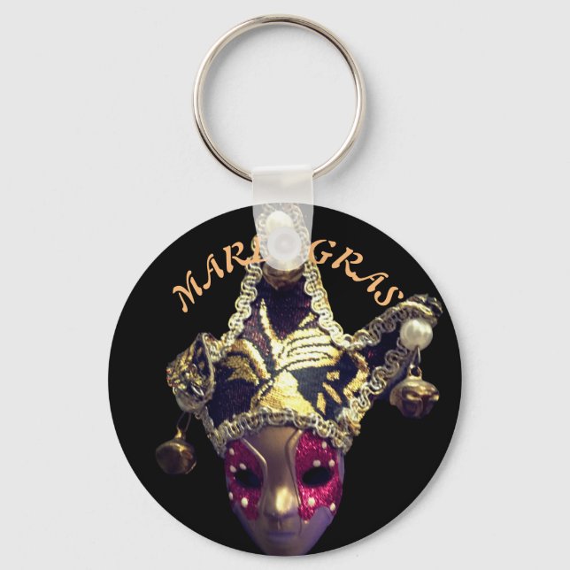 Mardi Gras Jester Mask Colourful Key Ring (Front)