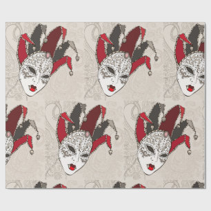 Mardi Gras Jester Mask Venetian Carnival Wrapping Paper