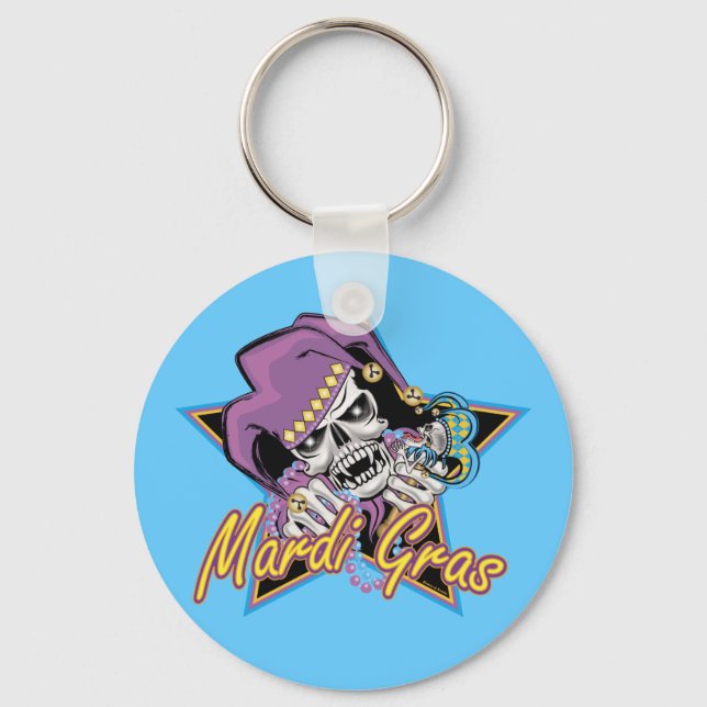 Mardi Gras Jester Skull Key Ring (Front)