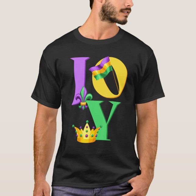 Mardi Gras JOY, Mardi Gras JOY LOVE MUSIC, funny M T-Shirt (Front)