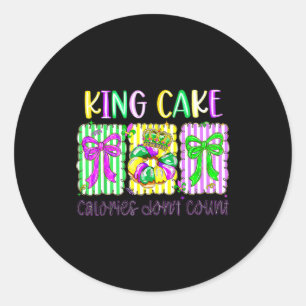 Mardi Gras King Cake Coquette Bow Girl Women Carni Classic Round Sticker