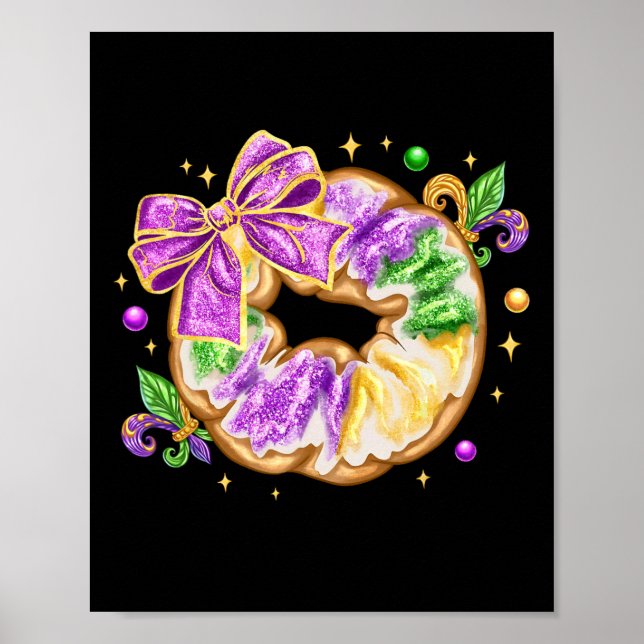 Mardi Gras King Cake New Orleans Fleur De Lis Coqu Poster (Front)