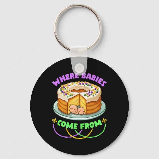 Mardi Gras King Cake Where Bybies Come From  Key Ring (Front)