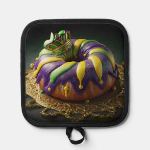 Mardi Gras King Cake With Crown Pot Holder