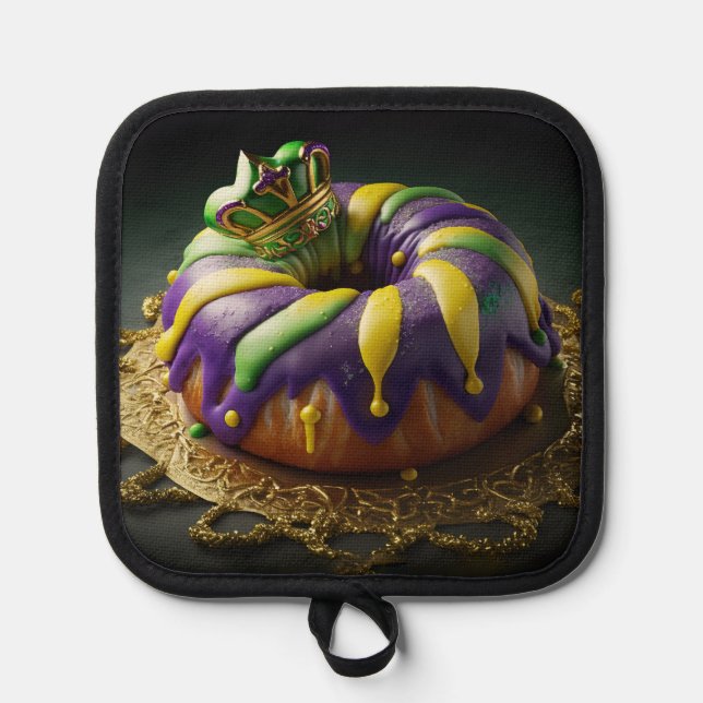 Mardi Gras King Cake With Crown Pot Holder (Front)