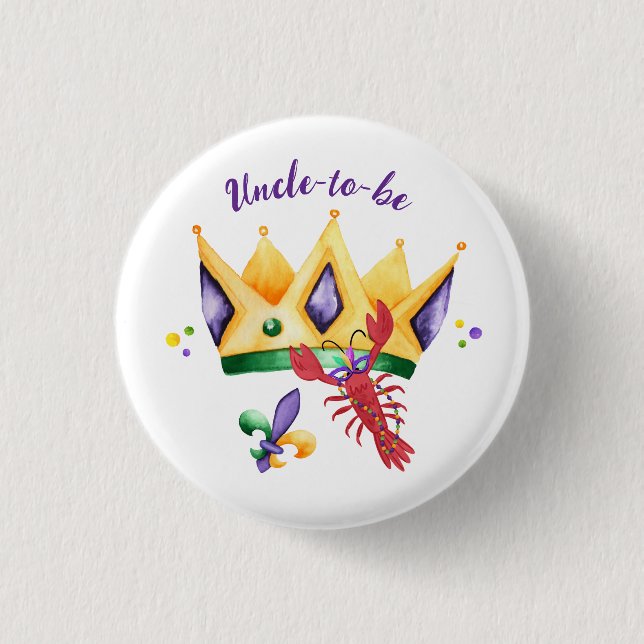 Mardi Gras King Crown Uncle-to-be 3 Cm Round Badge (Front)