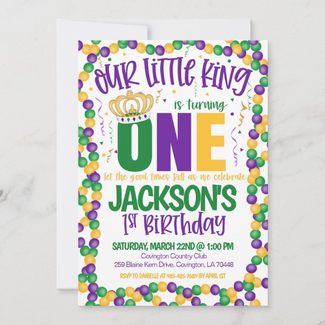 Mardi Gras King First Birthday Invitation (Front)