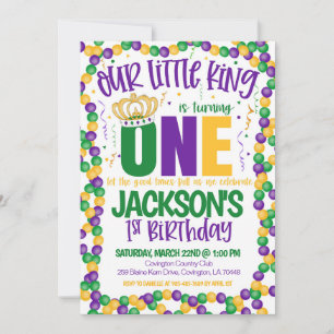 Mardi Gras King First Birthday Invitation