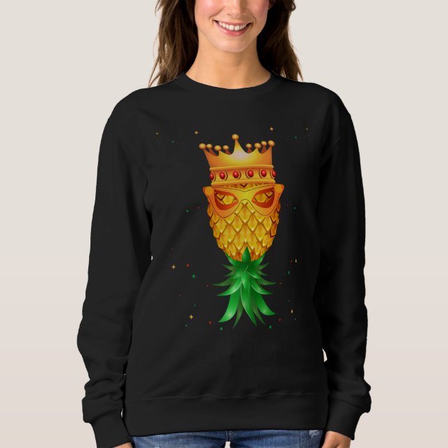 Mardi Gras King Mask Swinger Upside Down Pineapple Sweatshirt (Front)