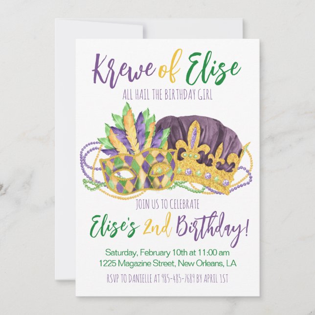 Mardi Gras King Second Birthday Invitation (Front)