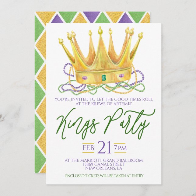 Mardi Gras Kings Party Invitation (Front/Back)