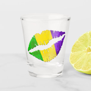 Mardi Gras Kiss Lips Purple Yellow Green Shot Glass