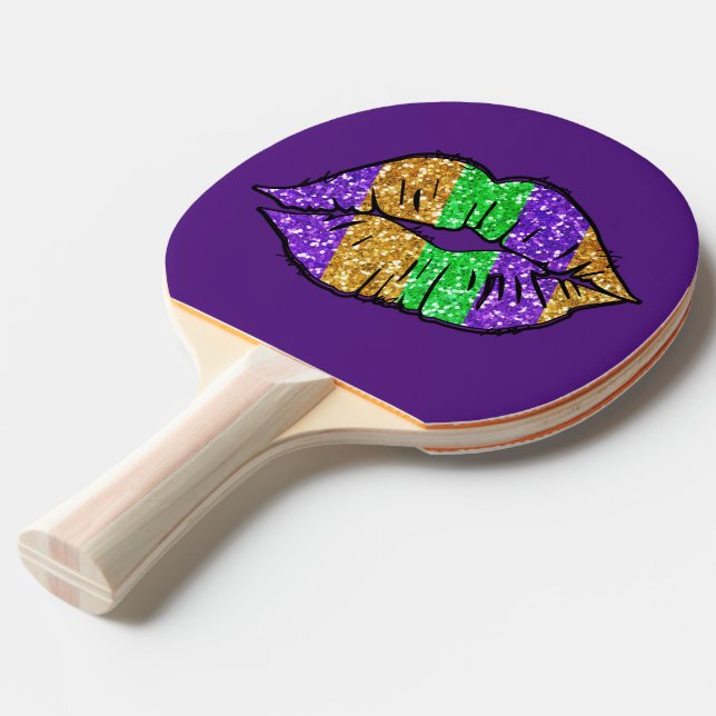 Mardi Gras Kiss Ping Pong Paddle (Front Angle)