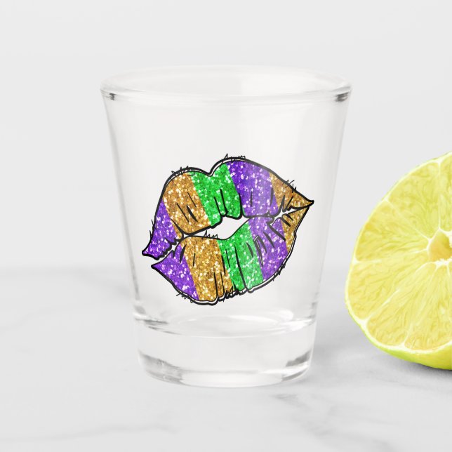 Mardi Gras Kiss Shot Glass (Front)