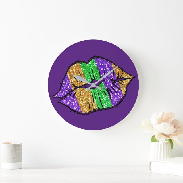 Mardi Gras Kiss Wall Clock (Home)