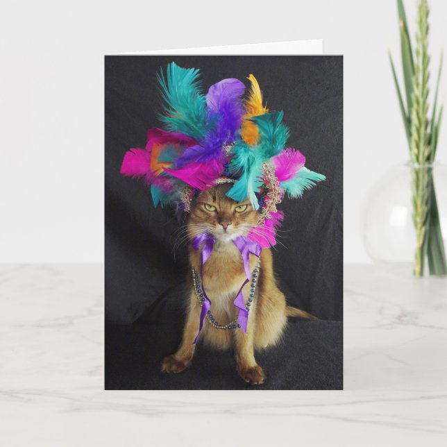 Mardi Gras Kitteh Greeting Card, Envelope Included Card (Front)