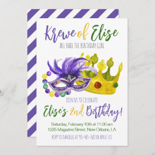 Mardi Gras Krewe Birthday Invitation