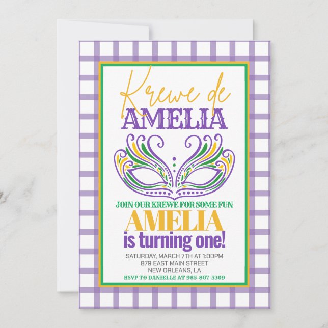 Mardi Gras Krewe First Birthday ANY AGE Invitation (Front)