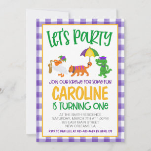 Mardi Gras Krewe First Birthday Invitation