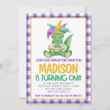 Mardi Gras Krewe First Birthday Invitation
