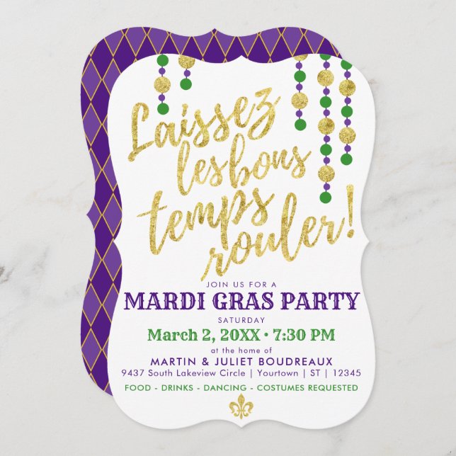 Mardi Gras | Laissez Les Bons Temps Rouler Invitation (Front/Back)