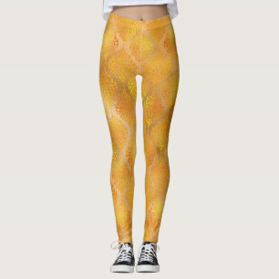 Mardi Gras Leggings, Golden Damask Pattern Leggings