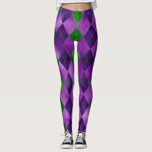 Mardi Gras Leggings, Mardi Gras Argyle Pattern Leggings