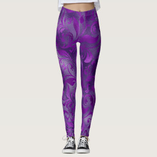 Mardi Gras Leggings, Mardi Gras Purple Floral Leggings