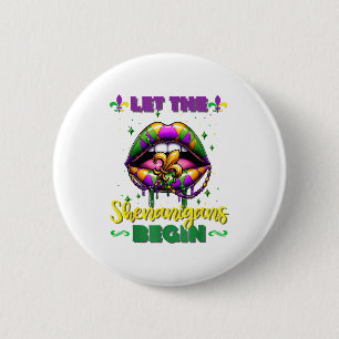Mardi Gras Let The Shenanigans Begin Lips Kids Men 6 Cm Round Badge