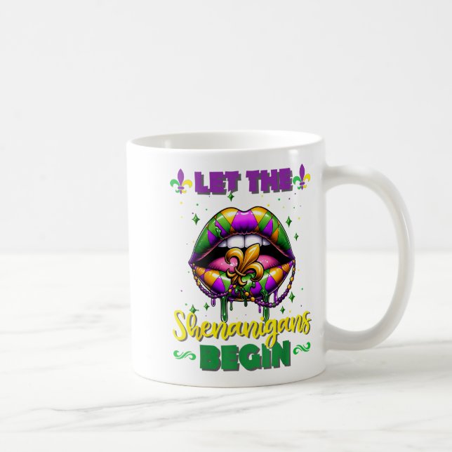 Mardi Gras Let The Shenanigans Begin Lips Kids Men Coffee Mug (Right)