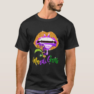 Mardi Gras Lip Biting Diamong Shining Costume T-Shirt