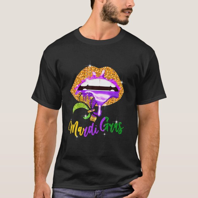 Mardi Gras Lip Biting Diamong Shining Costume T-Shirt (Front)