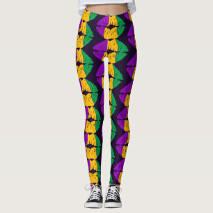 Mardi Gras Lip Colour Kiss Pattern Carnival Party Leggings