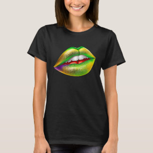 Mardi Gras Lips Green Purple & Gold  1 T-Shirt