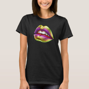 Mardi Gras Lips Green Purple & Gold T-Shirt