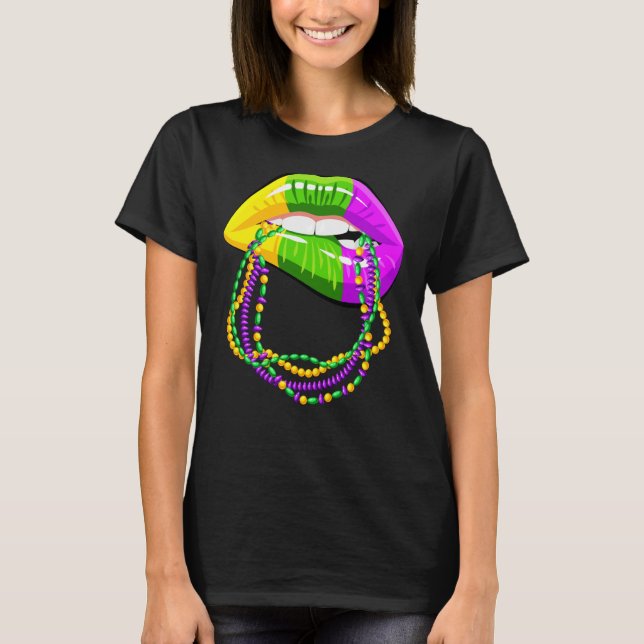 Mardi Gras Lips Queen Beads outfit for women Carni T-Shirt (Front)