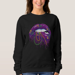 Mardi Gras Lips Queen Carnival Costume Mask & Bead Sweatshirt
