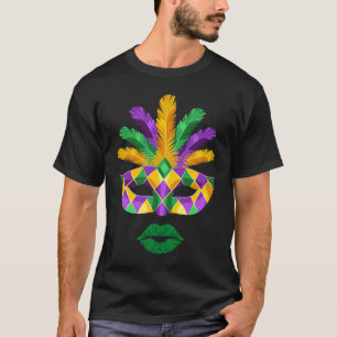 Mardi Gras Lips Woman Face Carnival Parade Masquer T-Shirt