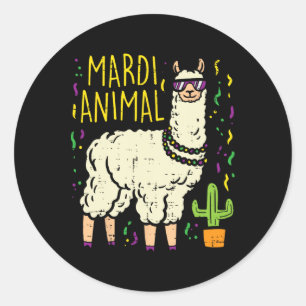 Mardi Gras Llama Party Animal Funny Alpaca Carniva Classic Round Sticker