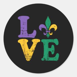 Mardi Gras Love Fleur De Lis Classic Round Sticker