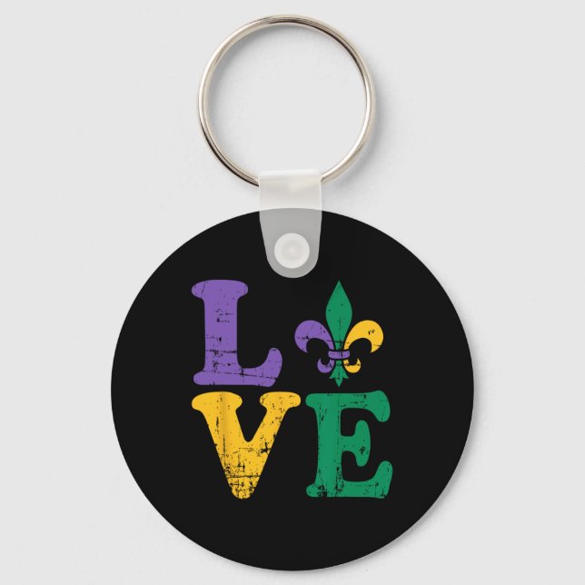 Mardi Gras Love Fleur De Lis  Key Ring (Front)