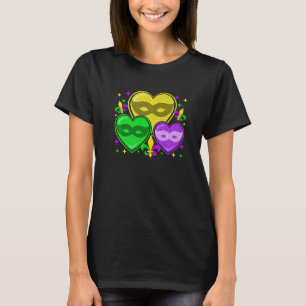 Mardi Gras Love Hearts Mask Cute Mardi Gras Fleur  T-Shirt