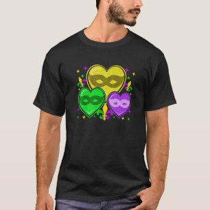 Mardi Gras Love Hearts Mask Cute Mardi Gras Fleur T-Shirt
