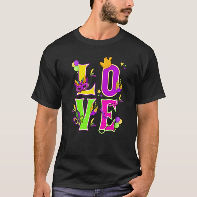 Mardi Gras Love I Love Mardi Gras Funny Colourful  T-Shirt (Front)