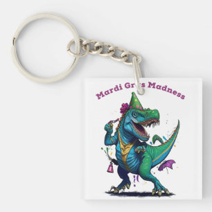 Mardi Gras Madness T Rex Dinosaur Bead Mardi Grawr Key Ring